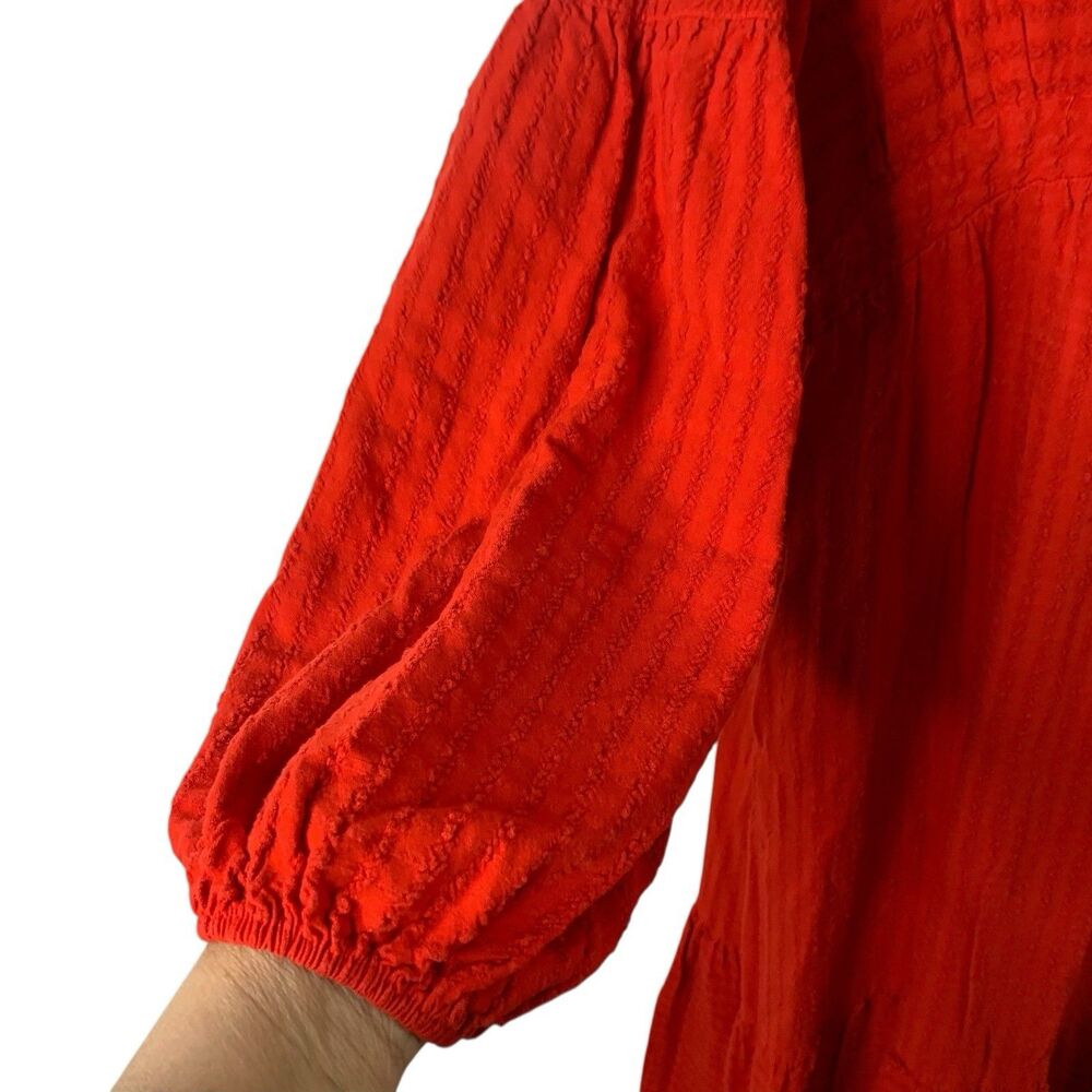 Anthropologie Amadi Alisha Linen Maxi Dress XL Long Sleeves Textured Holiday Red - Picture 9 of 16
